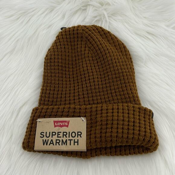 Levi's Men's Superior Warmth reversible Waffle Knit Beanie - Tan - NWT - Picture 1 of 5